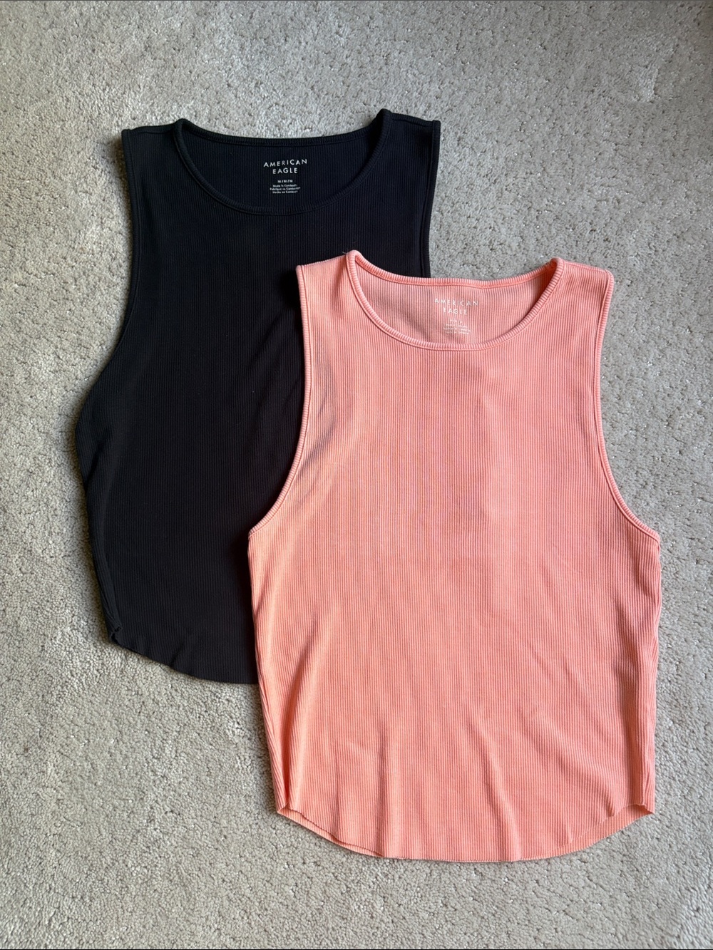 American Eagle Outfitters Ribbed Tank Tops - Black & Coral